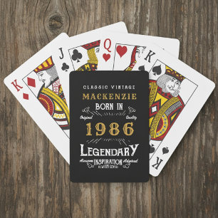 40th Birthday Born 1986 Legend Black Gold Playing Cards