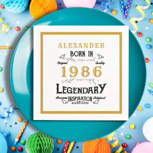 40th Birthday Born 1986 White Gold Legend Napkin