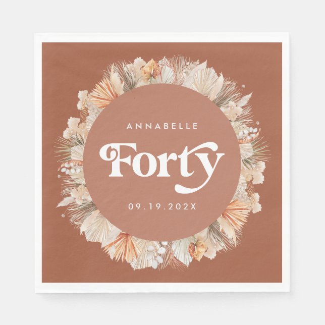 40th Birthday botanical pampas grass terracotta Napkin (Front)