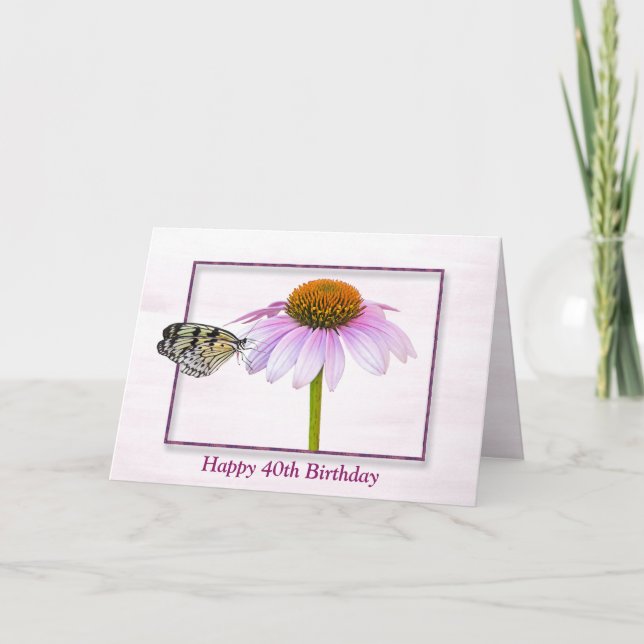 40th Birthday Butterfly on Cone Flower Card (Front)