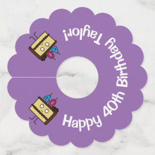 40th Birthday Cake with Candles Chocolate icing Wine Glass Tag