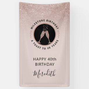 40th Birthday Champagne Toast Vertical Glitter Banner