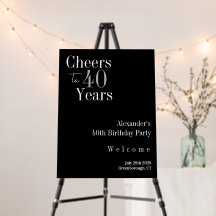 40th Birthday Cheers 40 Years Black Silver Party