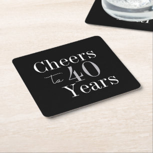 40th Birthday Cheers 40 Years Black Silver Party Square Paper Coaster