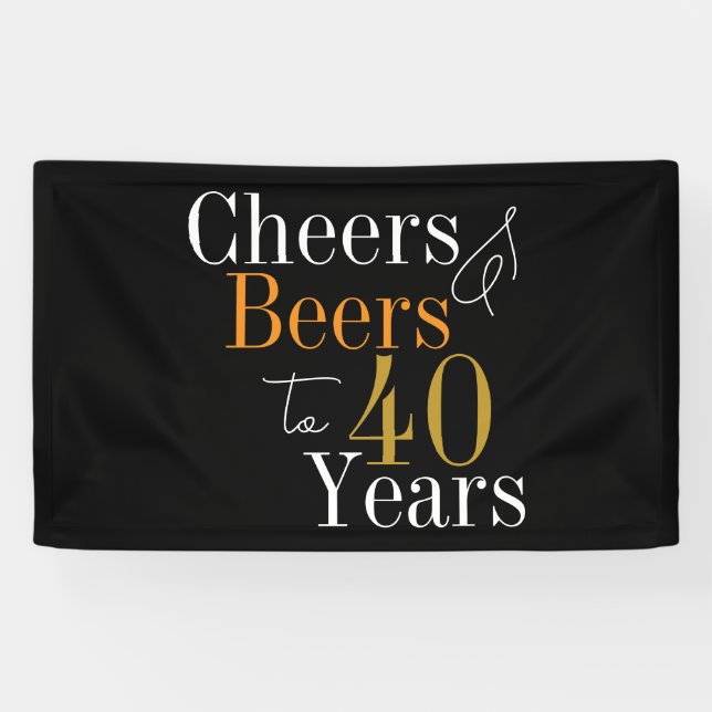 40th Birthday Cheers and Beers Black Gold Party Banner (Horizontal)
