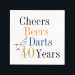 40th Birthday Cheers and Beers Darts Blue Napkin<br><div class="desc">This is a cool and modern, 40th birthday, darts party design. It is a simple, minimal design, in classic black and white, with orange, gold and blue typography. Perfect for a cool and fun, darts and beer themed, 40th birthday party. This design is fully customizable, simply use the personalize this...</div>