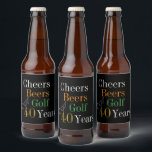 40th Birthday Cheers and Beers Golf Black and Gold Beer Bottle Label<br><div class="desc">This is a cool and modern, 40th birthday, golf party design. It is a simple, minimal design, in classic black and gold typography with pops of orange and green. Perfect for a cool and fun, golf and beer themed, 40th birthday party. This design is fully customizable, simply use the personalize...</div>