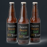 40th Birthday Cheers and Beers Golf Black and Gold Beer Bottle Label<br><div class="desc">This is a cool and modern, 40th birthday, golf party design. It is a simple, minimal design, in classic black and gold typography with pops of orange and green. Perfect for a cool and fun, golf and beer themed, 40th birthday party. This design is fully customizable, simply use the personalize...</div>