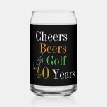 40th Birthday Cheers and Beers Golf Black and Gold Can Glass<br><div class="desc">This is a cool and modern, 40th birthday, golf design. It is a simple, minimal design, in classic black and gold typography with pops of orange and green. Perfect for a cool and fun, golf and beer themed, birthday gift or 40th birthday party celebration and ideal as party favours. This...</div>