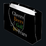 40th Birthday Cheers and Beers Golf Black and Gold Large Gift Bag<br><div class="desc">This is a cool and modern, 40th birthday, golf design. It is a simple, minimal design, in classic black and gold typography with pops of orange and green. Perfect for a cool and fun, golf and beer themed, 40th birthday gift or party. It's ideal as a gift or party favour...</div>