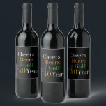 40th Birthday Cheers and Beers Golf Black and Gold Wine Label<br><div class="desc">This is a cool and modern, 40th birthday, golf party design. It is a simple, minimal design, in classic black and gold typography with pops of orange and green. Perfect for a cool and fun, golf and beer themed, 40th birthday party. This design is fully customizable, simply use the personalize...</div>