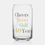 40th Birthday Cheers and Beers Golf Can Glass<br><div class="desc">This is a cool and modern, 40th birthday, golf party design. It is a simple, minimal design, in classic black and gold typography with pops of orange and green. Perfect for a cool and fun, golf and beer themed, 40th birthday party or birthday gift. This design is fully customizable, simply...</div>