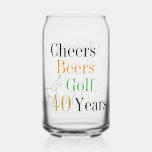 40th Birthday Cheers and Beers Golf Can Glass<br><div class="desc">This is a cool and modern, 40th birthday, golf party design. It is a simple, minimal design, in classic black and gold typography with pops of orange and green. Perfect for a cool and fun, golf and beer themed, 40th birthday party or birthday gift. This design is fully customizable, simply...</div>