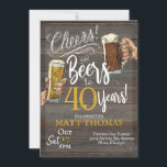 40th Birthday, Cheers and Beers Invitation<br><div class="desc">Cheers and Beers 40th Birthday,  40th Birthday,  Adult Birthday,  Beer Party,  Beer Invitation,  40th Invitation,  Milestone Birthday</div>