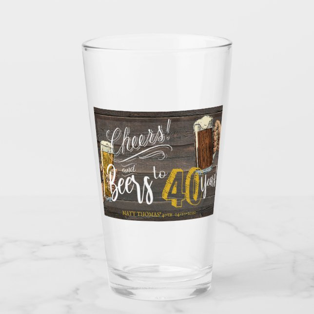 40th Birthday, Cheers and Beers,Party Favour Glass (Front)