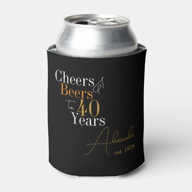 40th Birthday Cheers and Beers Personalized Can Cooler (Can Front)