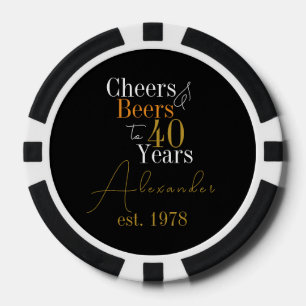 40th Birthday Cheers and Beers Personalized Name Poker Chips