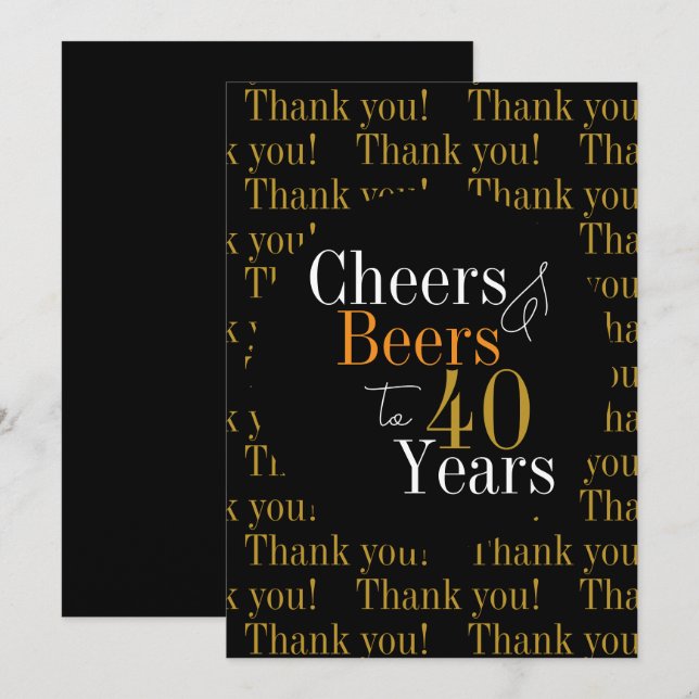 40th Birthday Cheers and Beers Thank You Card (Front/Back)