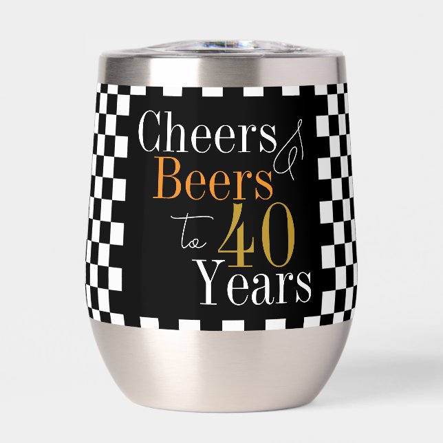 40th Birthday Cheers Beers Black and White Check (Front)