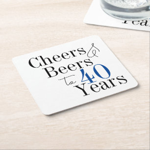 40th Birthday Cheers Beers Navy Blue Party  Square Paper Coaster