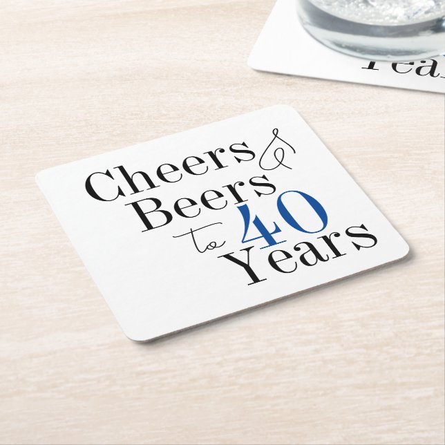 40th Birthday Cheers Beers Navy Blue Party  Square Paper Coaster (Angled)