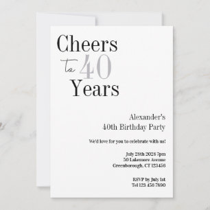 40th Birthday Cheers Minimal Birthday Party Invitation