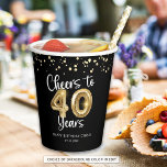 40th Birthday Cheers to 40 Years Black Gold Paper Cups<br><div class="desc">Celebrate a 40th birthday for him or her with these modern and festive personalized party paper plates featuring the title CHEERS TO 40 YEARS with faux metallic gold balloon numbers and script typography, gold confetti and your custom text in your choice of background colour (shown in black). ASSISTANCE: For help...</div>