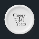 40th Birthday Cheers to 40 Years Black White Party Paper Plate<br><div class="desc">This is a stylish, 40th birthday party design. It is a simple, minimal typography design, in classic black and white. Perfect for a fun and cool 40th birthday party. This design is fully customizable, simply use the personalize this button to change the age, or the rest of the text, or...</div>