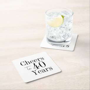 40th Birthday Cheers to 40 Years Black White Party Square Paper Coaster