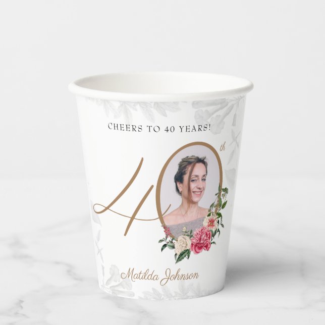 40th Birthday Cheers to 40 years Custom Photo  Paper Cups (Front)