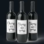 40th Birthday - Cheers to 40 Years Wine Label<br><div class="desc">Cheers to 40 years wine labels,  which you can easily customize to the number you need. You can also personalize this 40th birthday wine label with his or her name.</div>