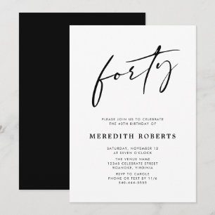  40th Birthday Chic Modern Script Minimalist Party Invitation