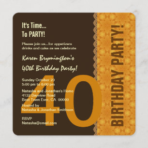 40th Birthday Chocolate and Gold with Lace V04B Invitation
