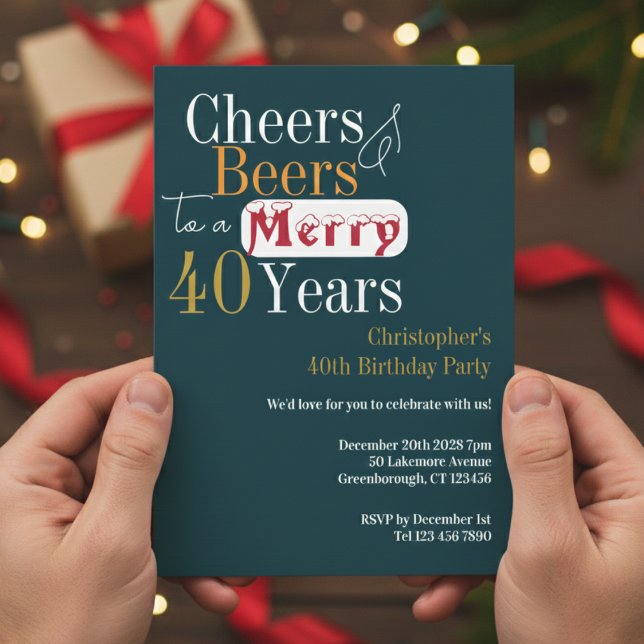 40th Birthday Christmas Cheers Beers Party Invitation (Creator Uploaded)