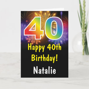 40th Birthday Colorful Rainbow Fireworks Card