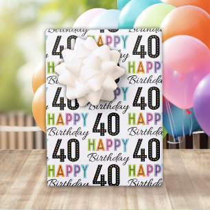 40th Birthday Colorful Typography  Wrapping Paper