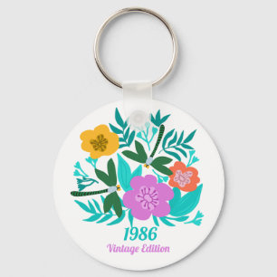 40th birthday colourful modern floral elegant  keychain