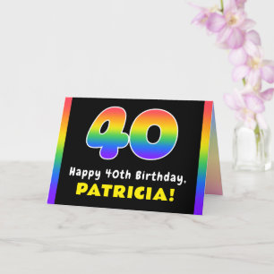 40th Birthday: Colourful Rainbow # 40, Custom Name Card