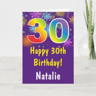 40th Birthday Colourful Rainbow Fireworks Purple Card