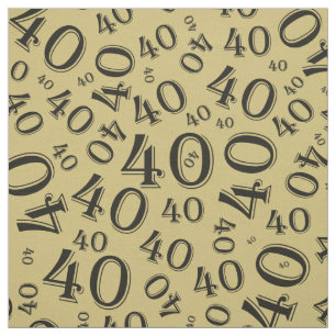 40th Birthday Cool Number Pattern Gold/Black Fabric