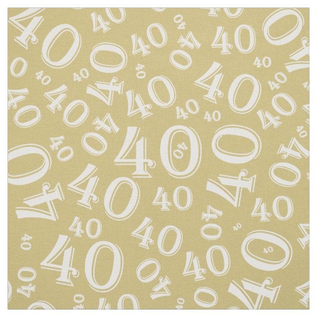 40th Birthday Cool Number Pattern Gold/White Fabric (Swatch)