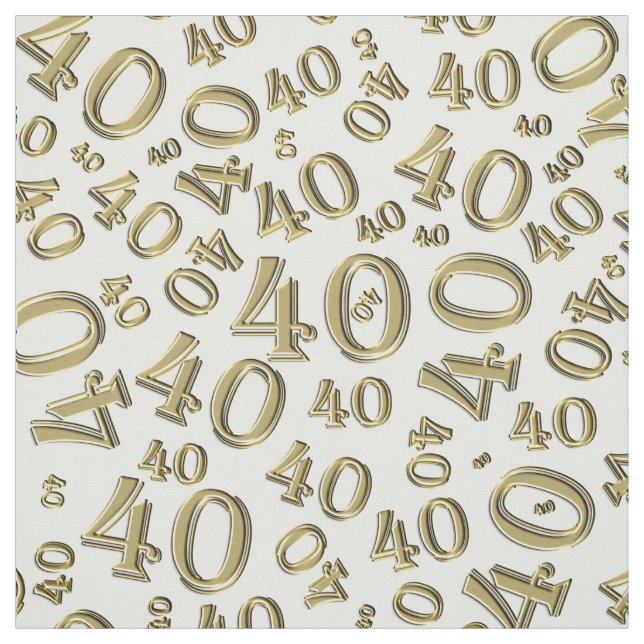 40th Birthday Cool Number Pattern Gold/White Fabric (Swatch)