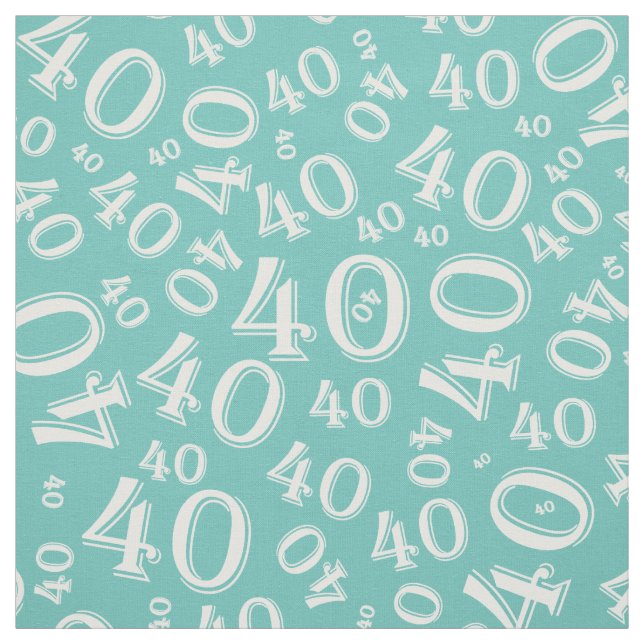40th Birthday Cool Number Pattern Teal/White Fabric (Swatch)