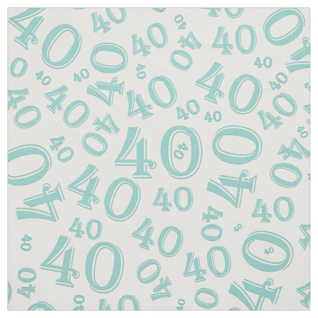 40th Birthday Cool Number Pattern Teal/White Fabric (Swatch)