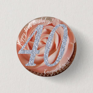 40th Birthday Cupcake 3 Cm Round Badge 1 Inch Round Button