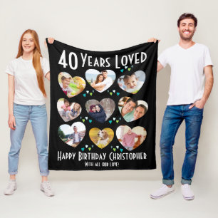 40th Birthday Custom Heart Photo Fleece Blanket
