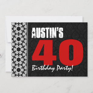 40th Birthday Custom Name Black White Red V17 Invitation