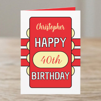 40th birthday custom name red yellow card