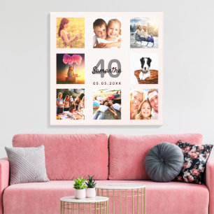 40th birthday custom photo collage rose gold name canvas print