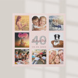 40th birthday custom photo collage rose gold name faux canvas print<br><div class="desc">A unique 40th birthday gift or keepsake, celebrating her life with a collage of 8 of your photos. Add images of her family, friends, pets, hobbies or dream travel destination. Personalize and add a name, age 40 and a date. Grey and dark rose gold coloured letters. A chic black background....</div>